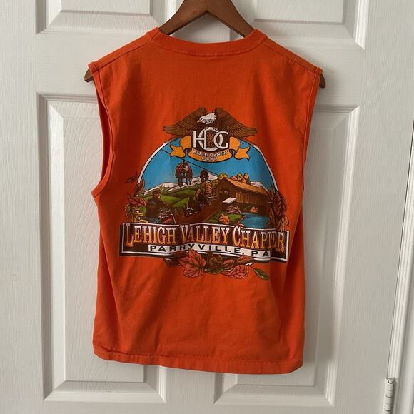 Harley Davidson Tank M Motorcycle Shirt Orange Cotton Lehigh Valley PA - Picture 3 of 4
